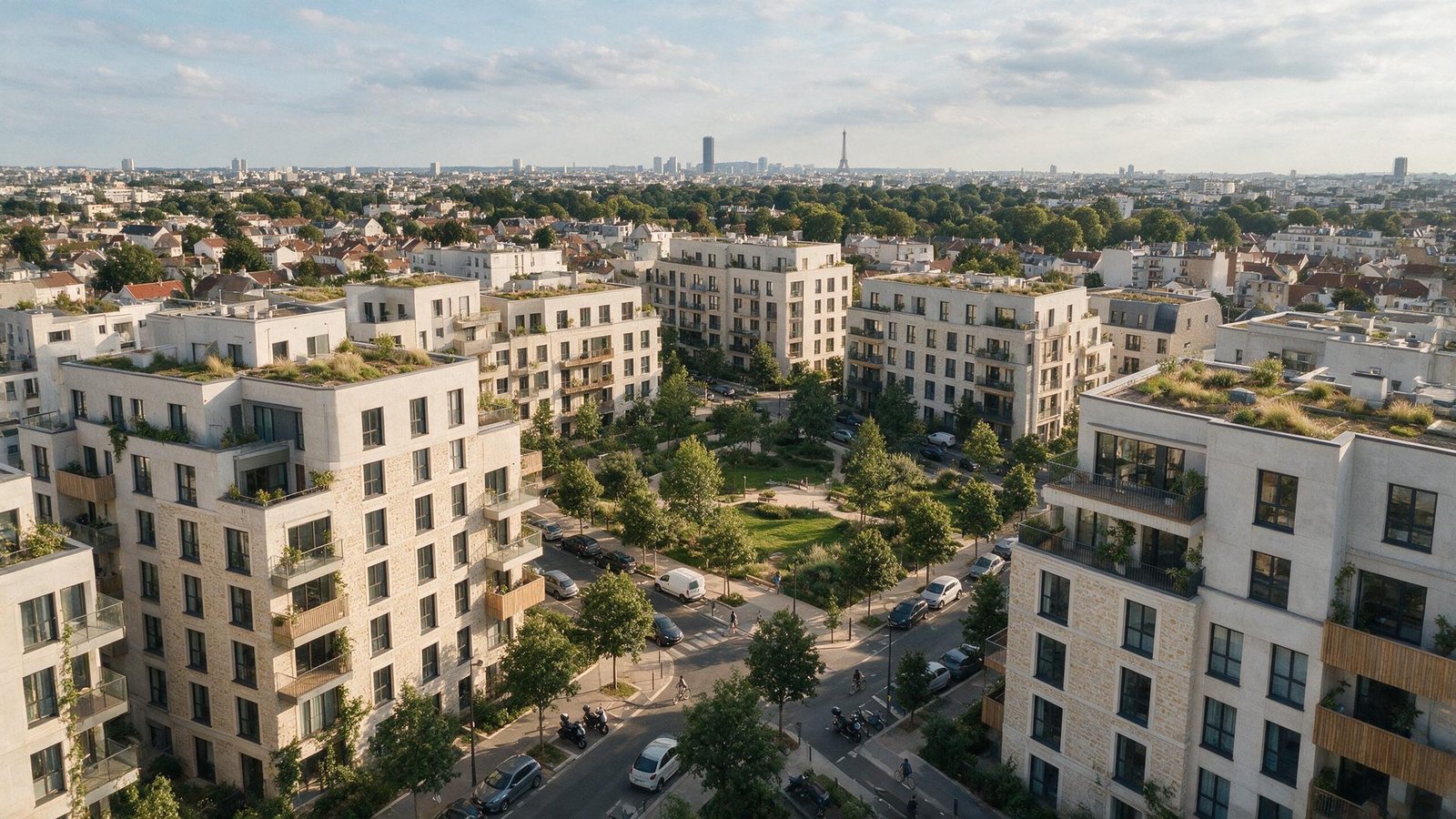 Vue aérienne d'un quartier résidentiel neuf en Île-de-France