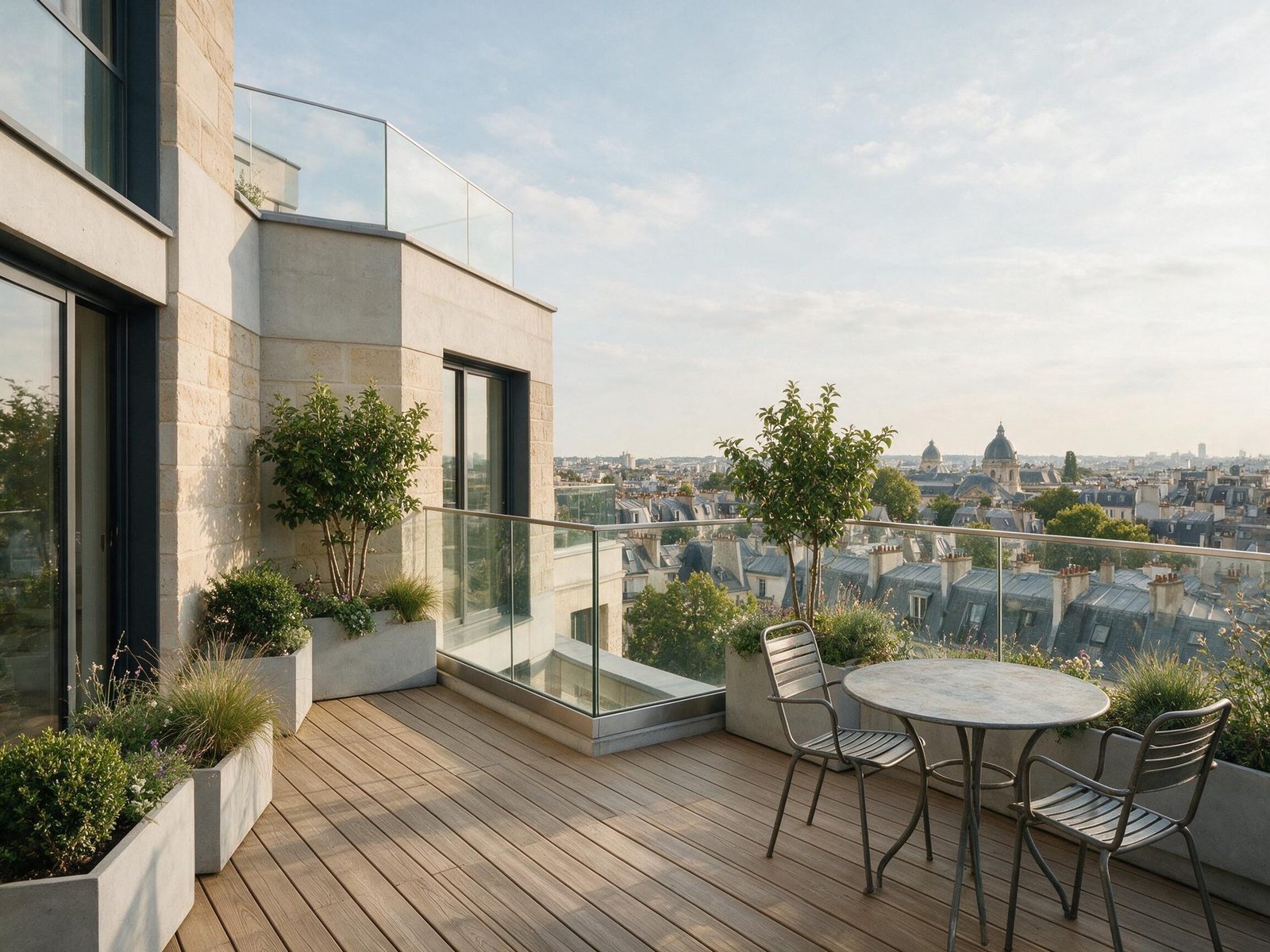 Terrasse d'un appartement neuf avec vue dégagée